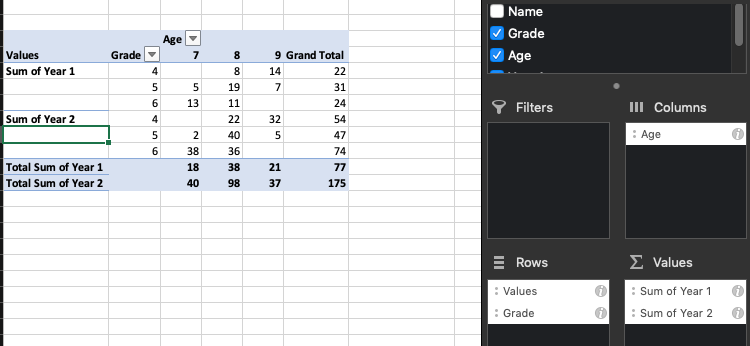 excel mac os pivot table show field list