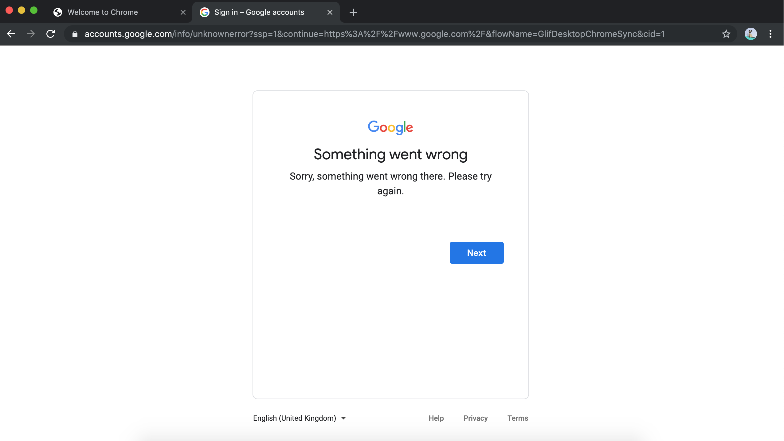 Something went wrong error - Google Account Community