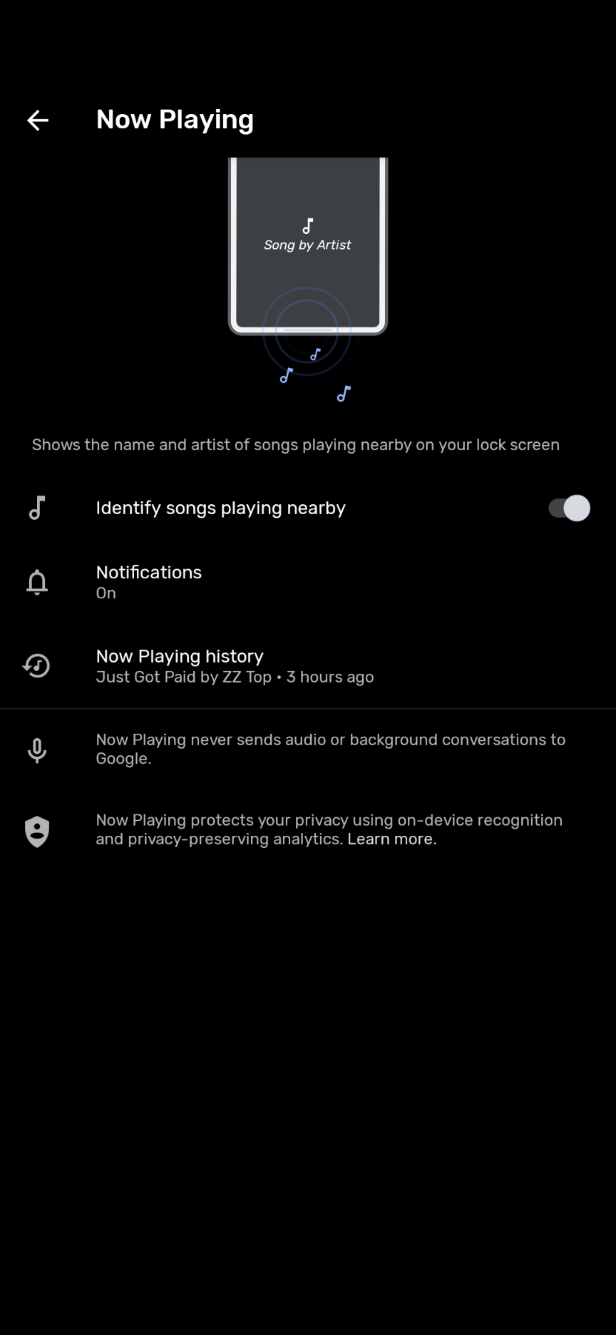 Google Pixel: How to find your Now Playing history on your phone