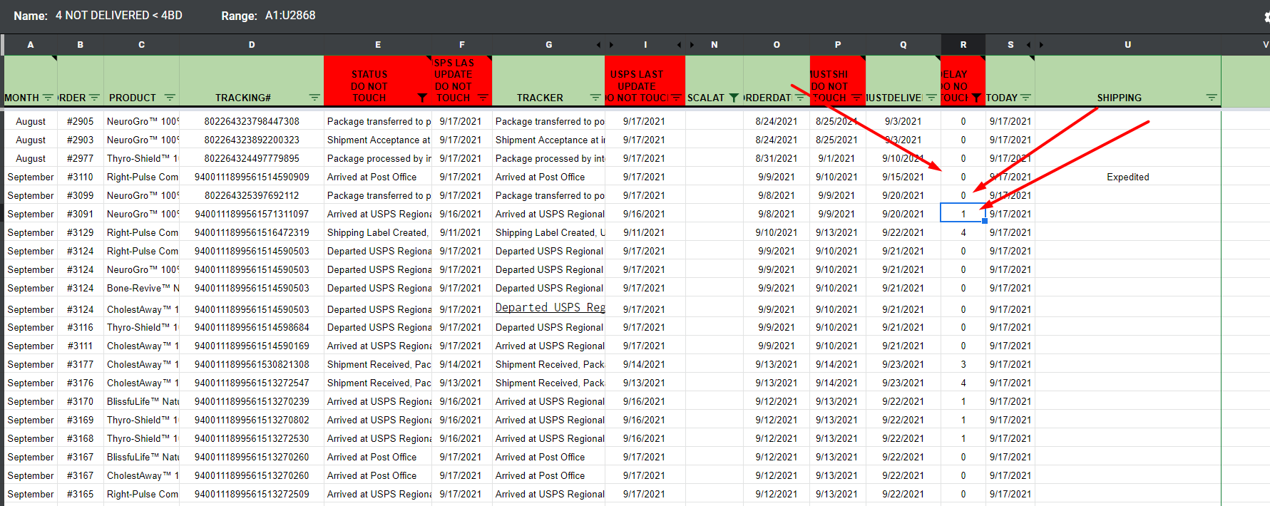 Compute of business days a shipment is delayed Google Docs