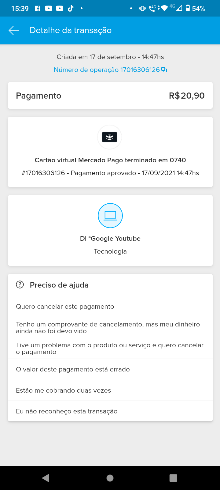 Paguei pela assinatura do YT premium, o valor foi debitado,mas não