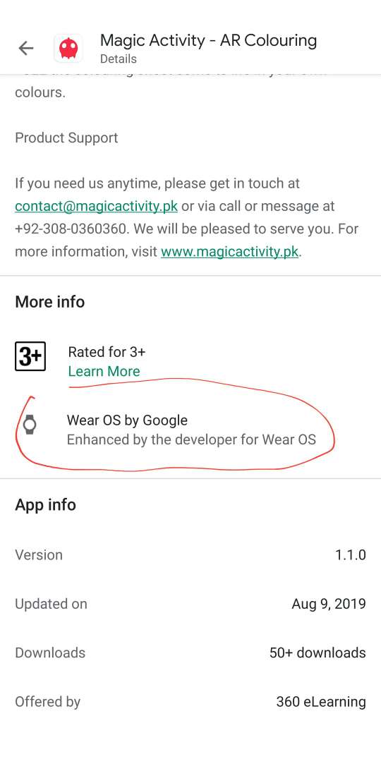 Our app is show as enhanced by developer for wear OS on google