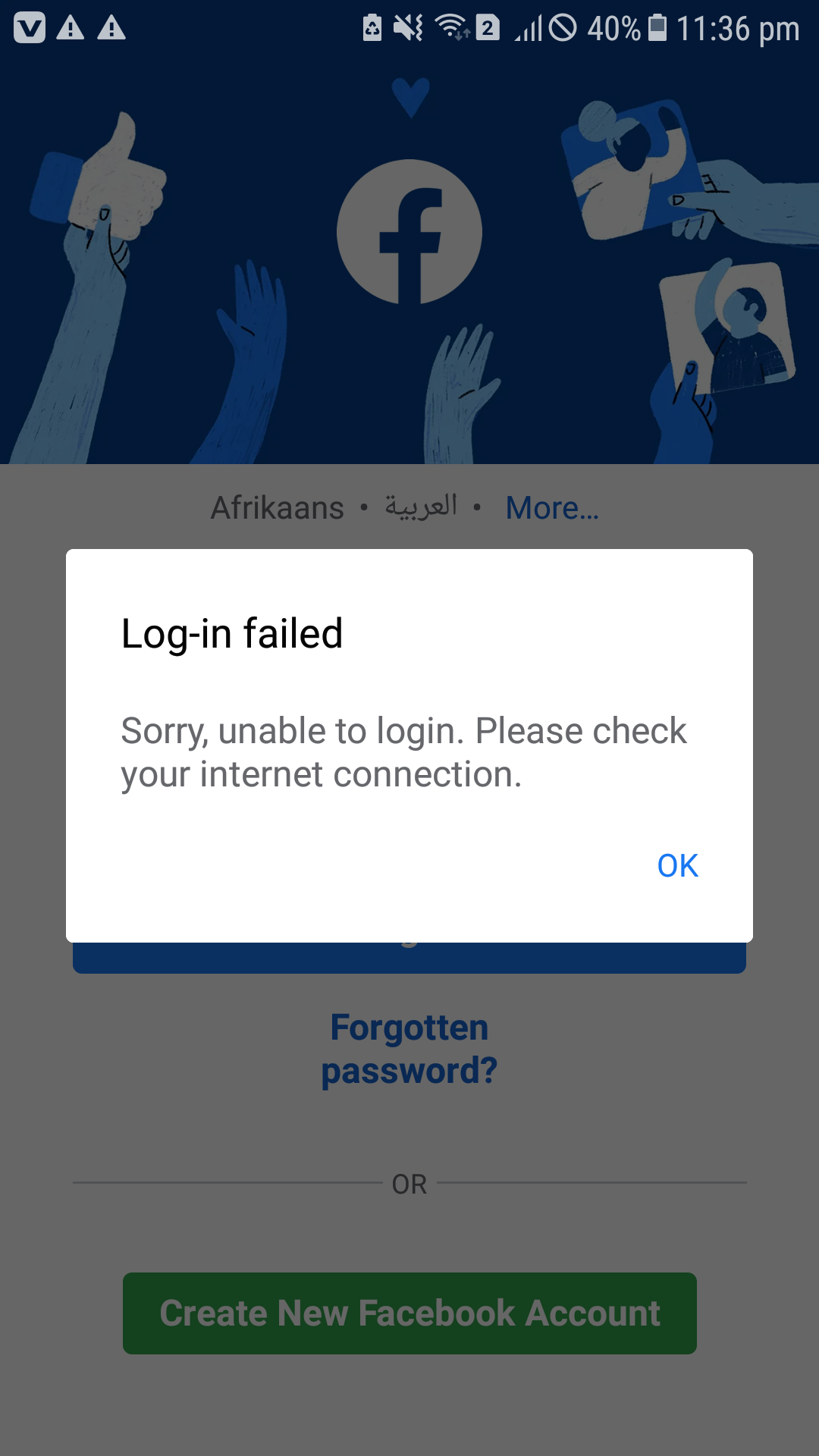 Unable to login with Facebook.