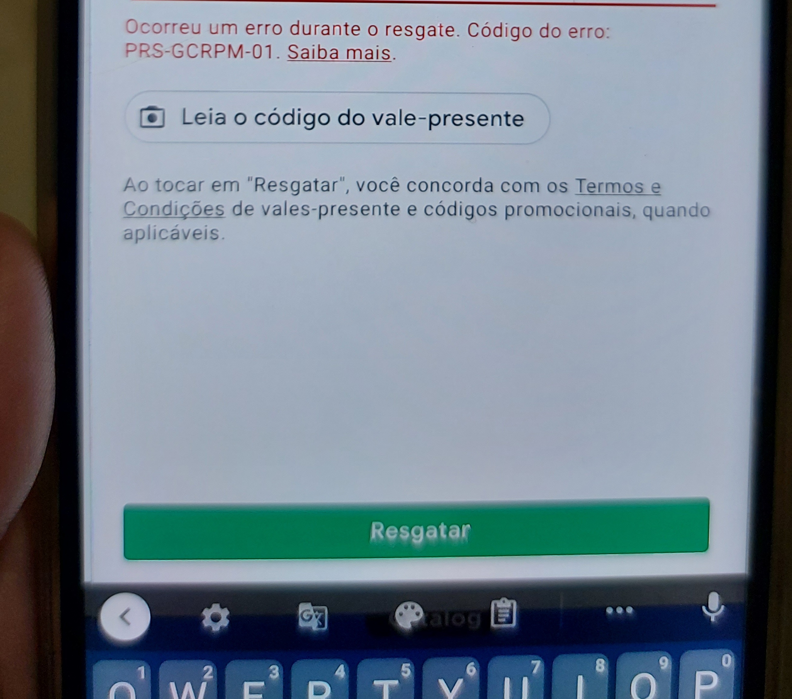 Erro ao resgatar o vale presente - Comunidade Google Play