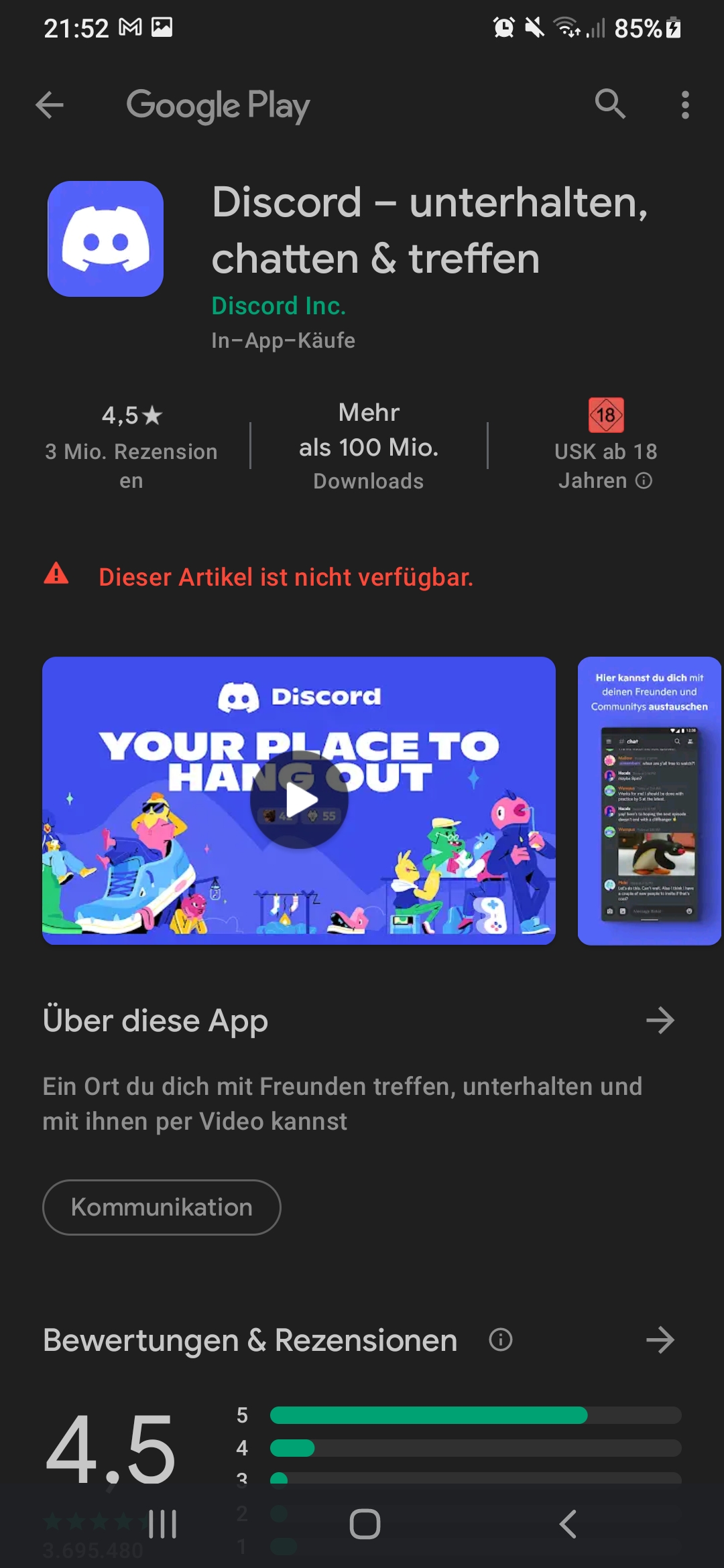 App nicht verfügbar - Google Play-Community