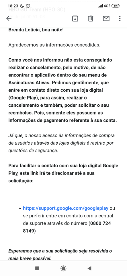 nao consigo localizar a minha assinatura da HBO para cancelar, preciso de  suporte - Comunidade Google Play