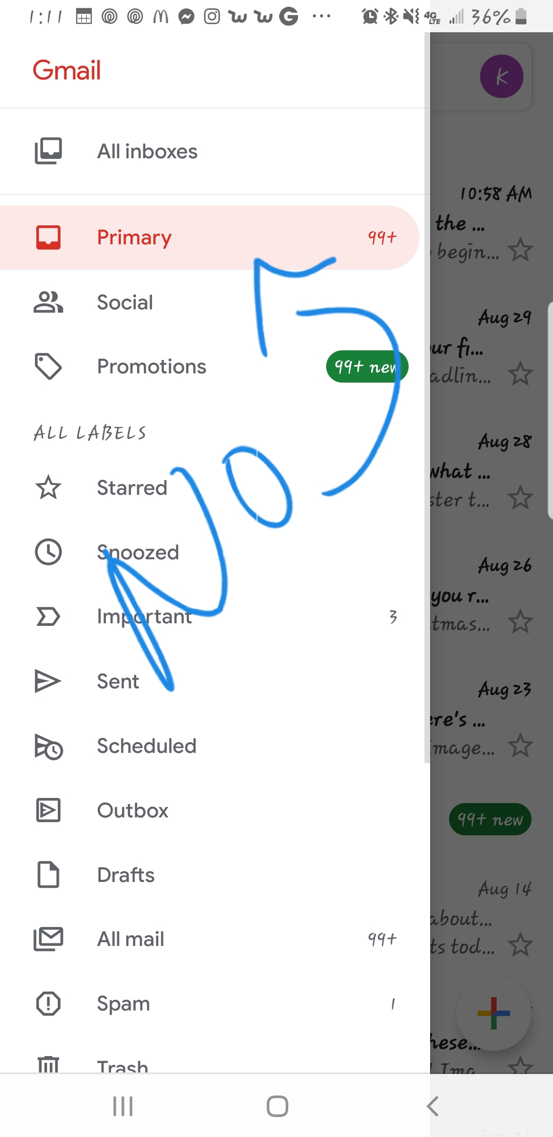 how to get inbox app settings on gmail app