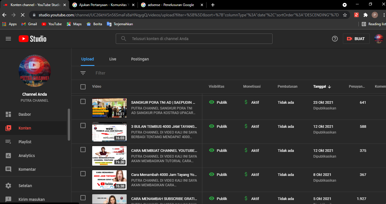 Mau menanyakan kenapa channel setelah di monetisasi engga muncul iklan ?  pengaturan sudah bnar semua - Komunitas YouTube