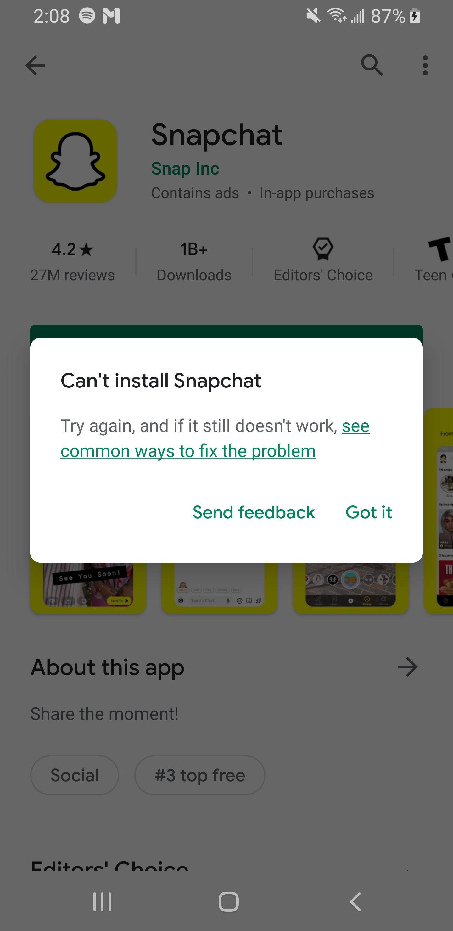 why cant i download snapchat