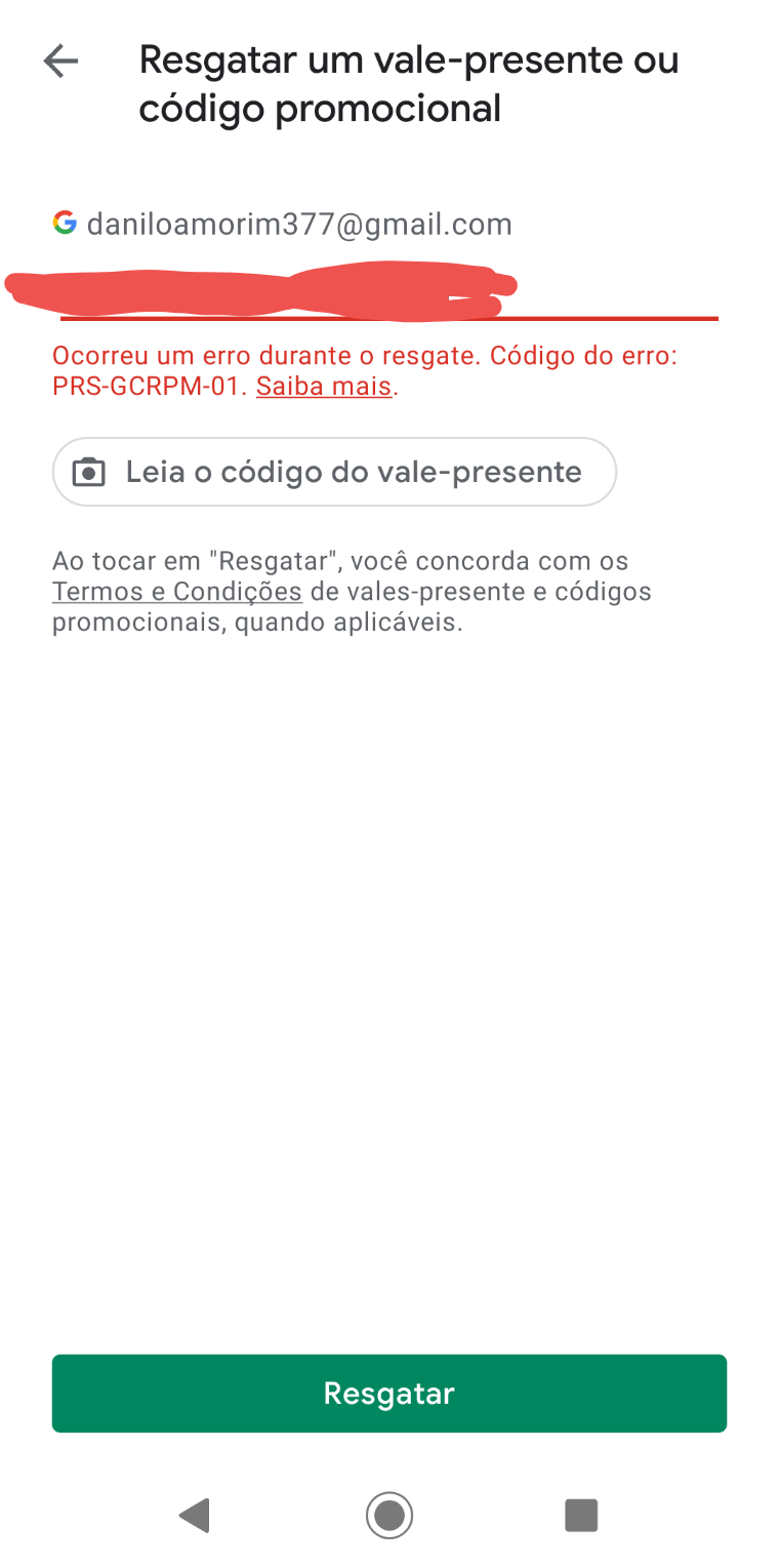 Não consigo resgatar código - Comunidade Google Play