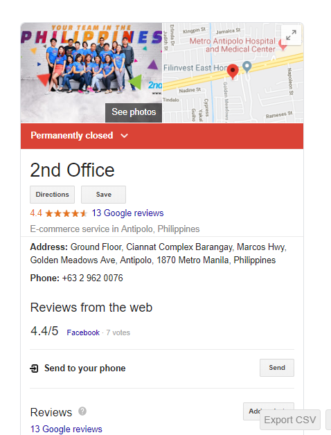 Google My Business listing showing