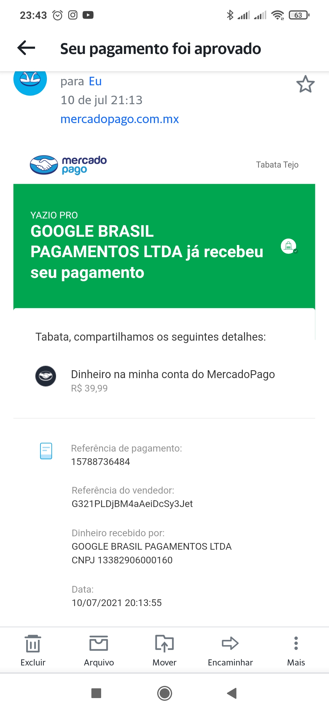 A Google PlayStore descontou 39,90 do mercado pago mas serviço não foi  recebido. Quero reembolso. - Comunidade Google Play