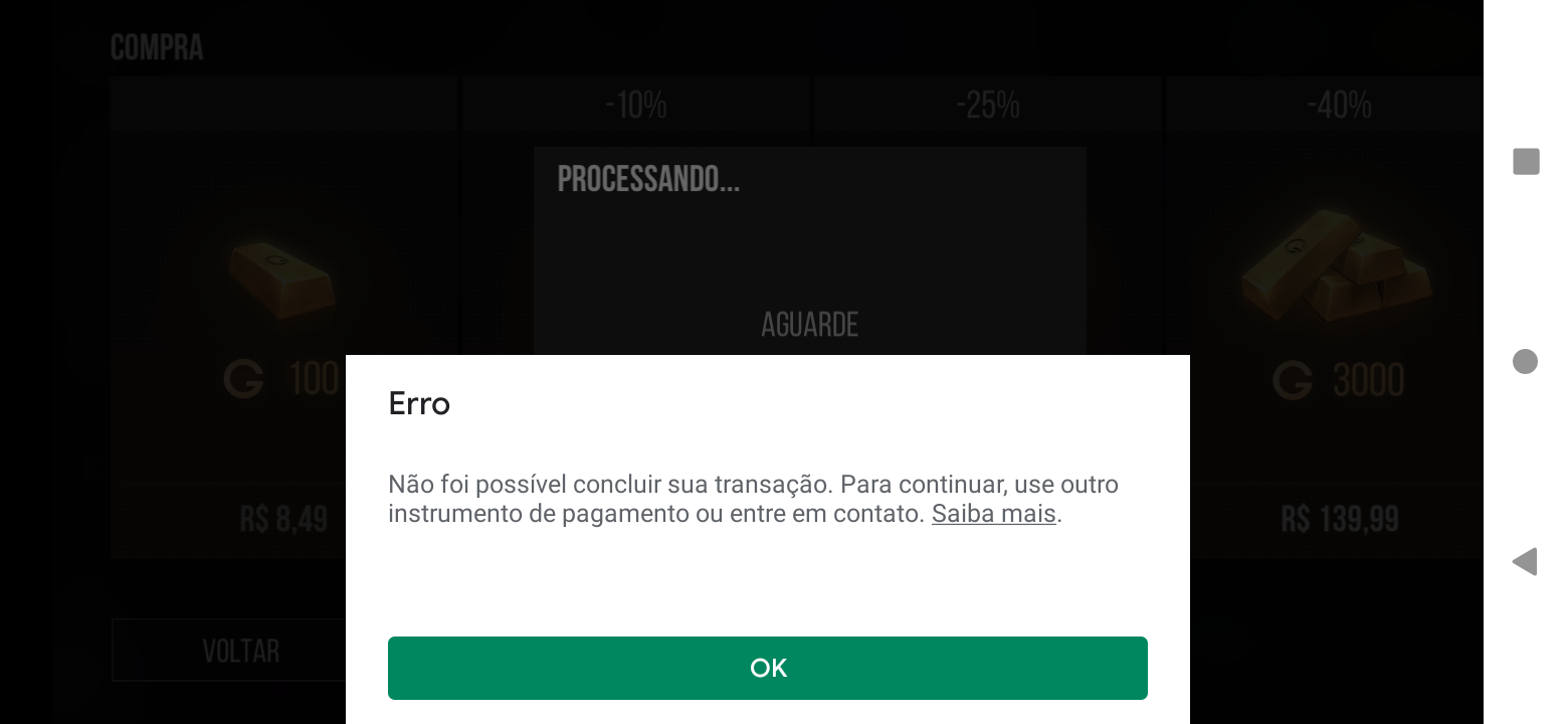 Tô tendo problema ao fazer compras no jogos - Comunidade Google Play