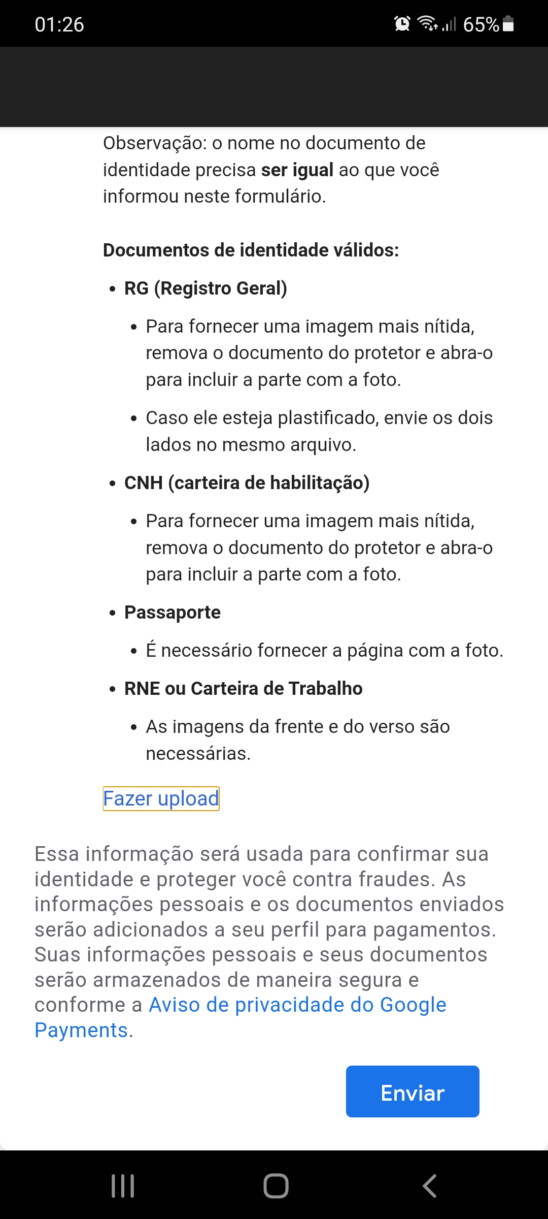 como posso fazer minha validação da conta google para compras no