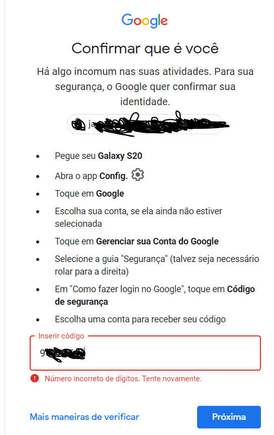 o código é inválido ou a entrada está incorreta - Comunidade Google Play