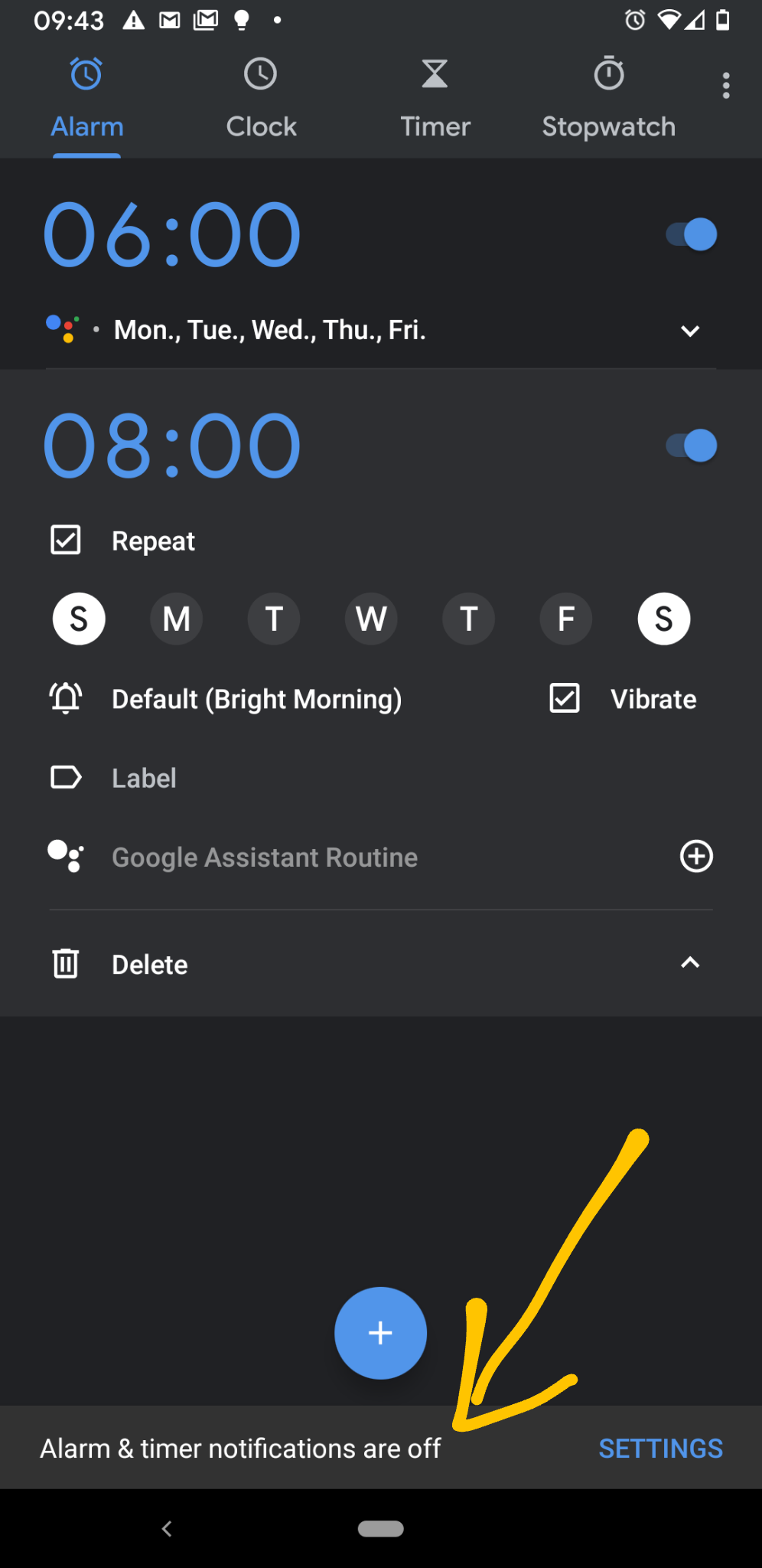 alarm on google