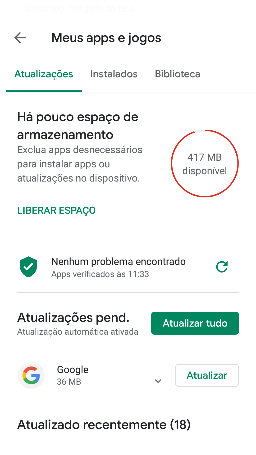 Google Play Store mostra quanto espaço livre há para instalar apps