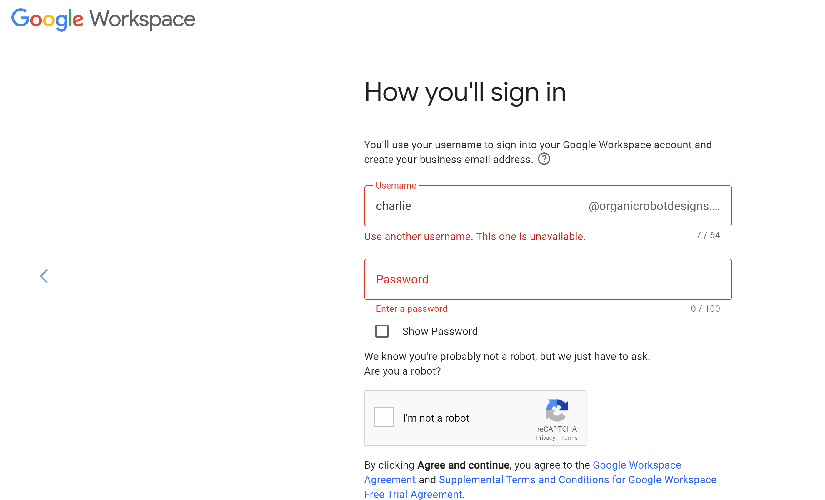 Cannot use existing domain email address to set up sign in for 