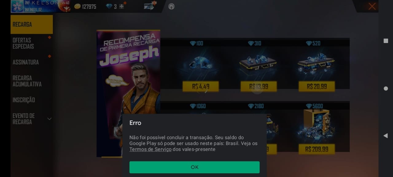 Erro de compra de diamante no Free fire - Comunidade Google Play