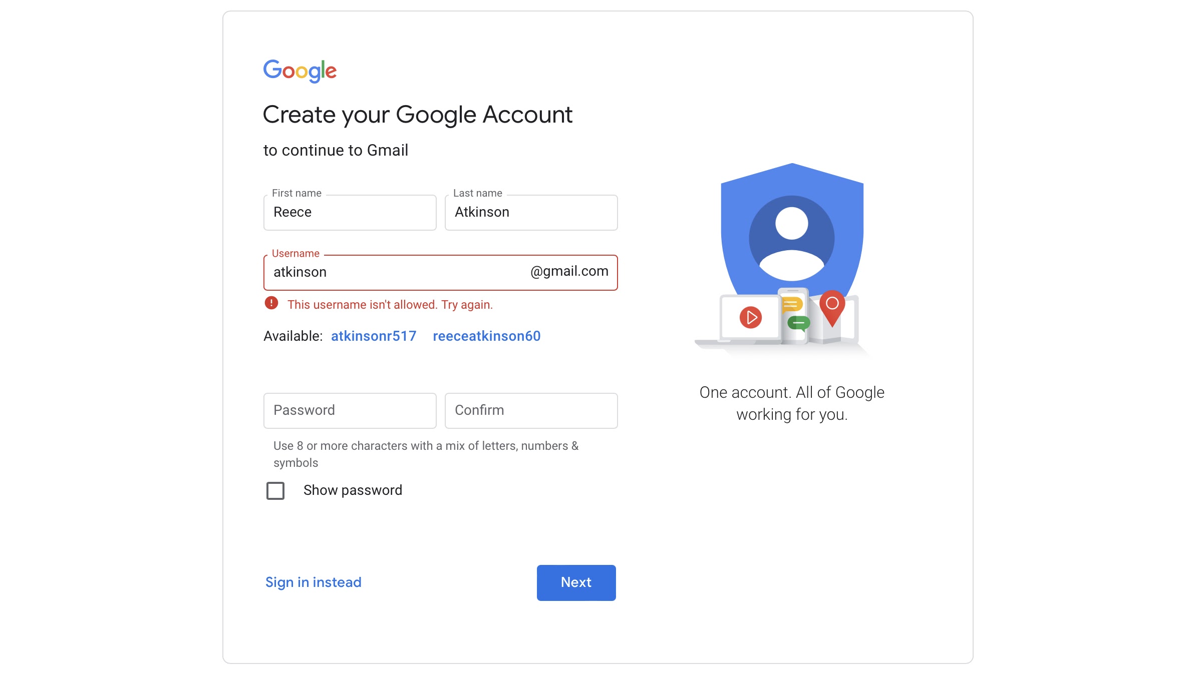 Why are some usernames not allowed on Gmail?