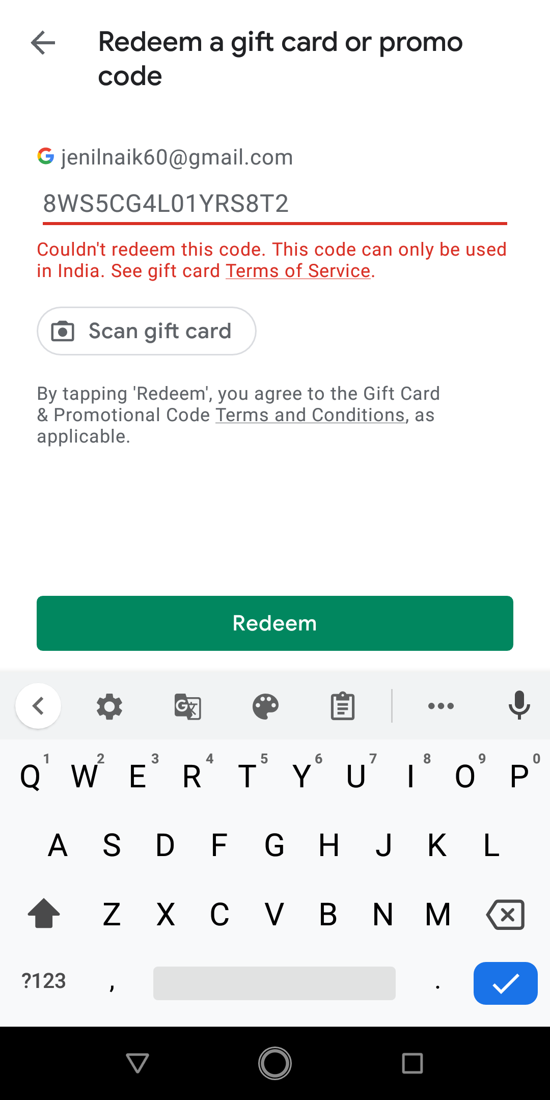 Card redeem problem - Google Play Community