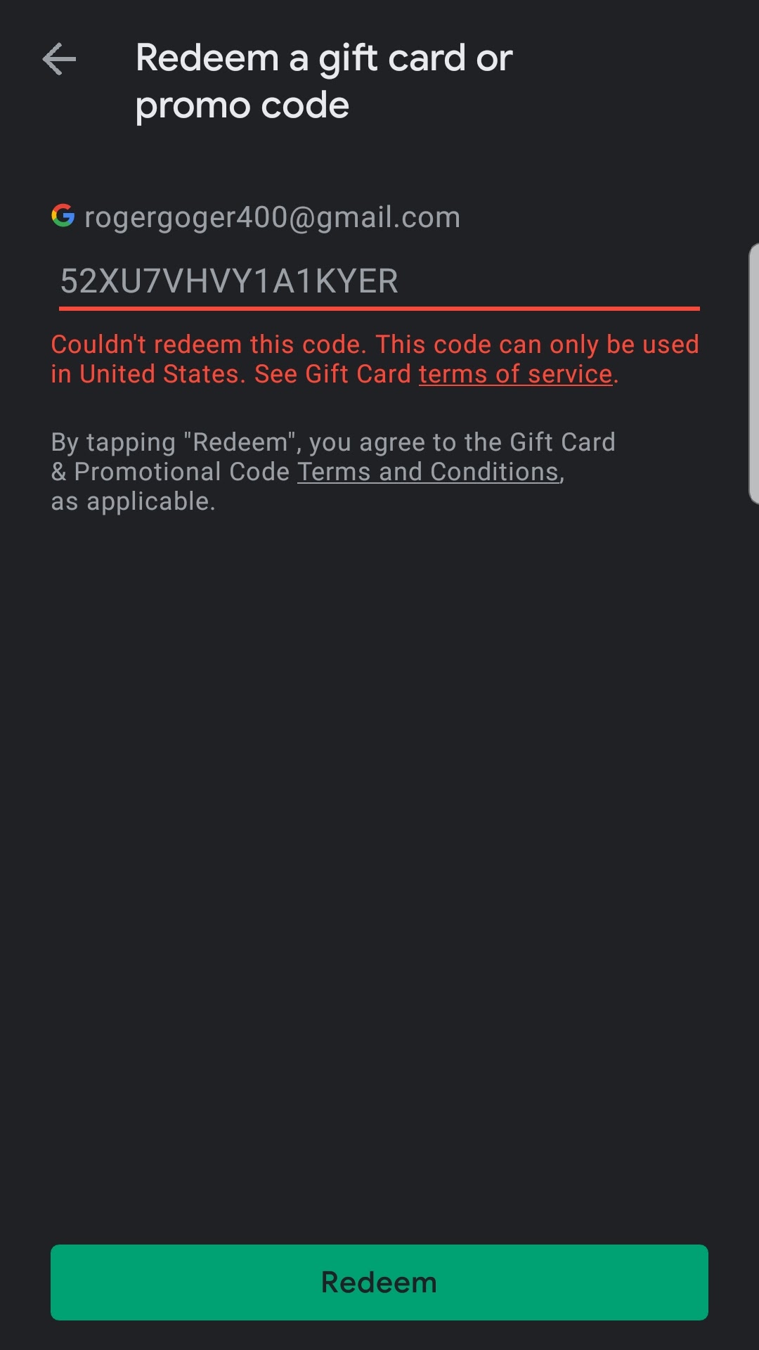 gift card purchased from  - Google Play Community