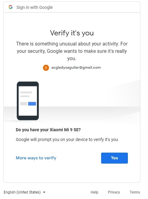 How do I verify my Google Account with another phone?