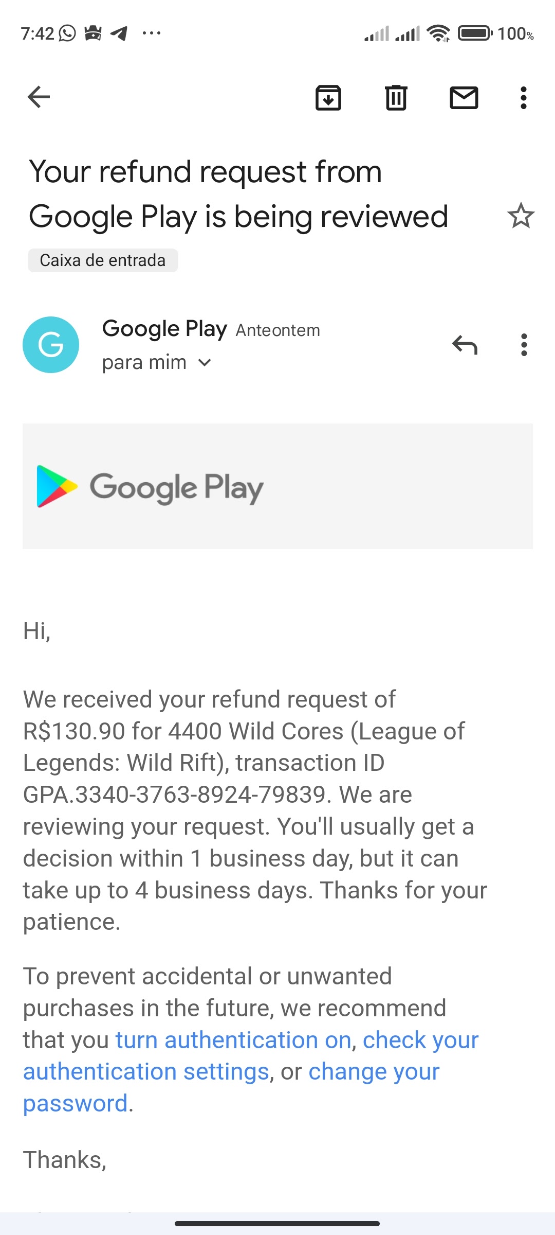 Oq fazer se o pedido de reembolso foi cancelado? - Comunidade Google Play