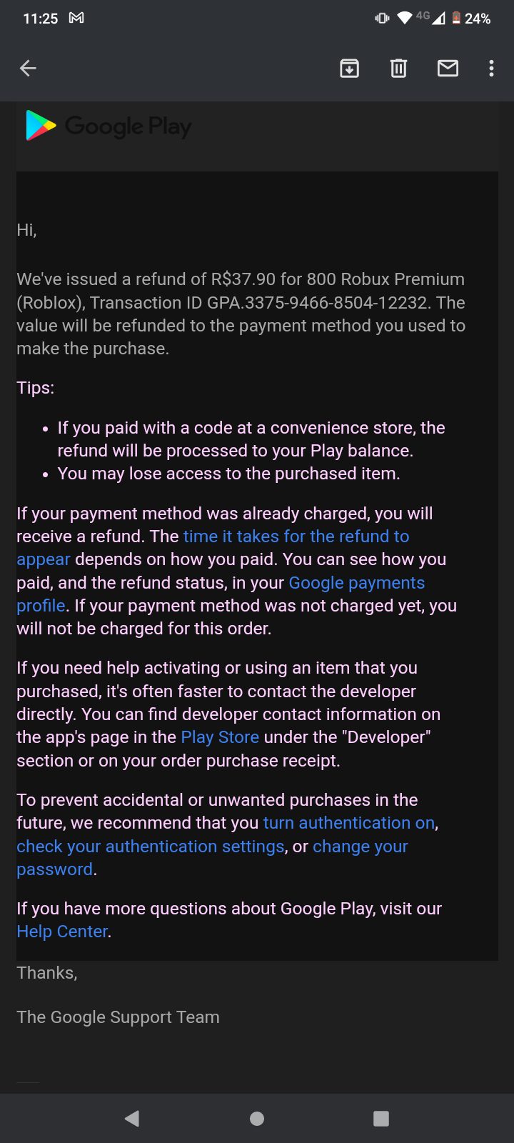 Estou tentando solicitar reembolso desde ontem, mas não aparece a opção da  minha compra - Comunidade Google Play