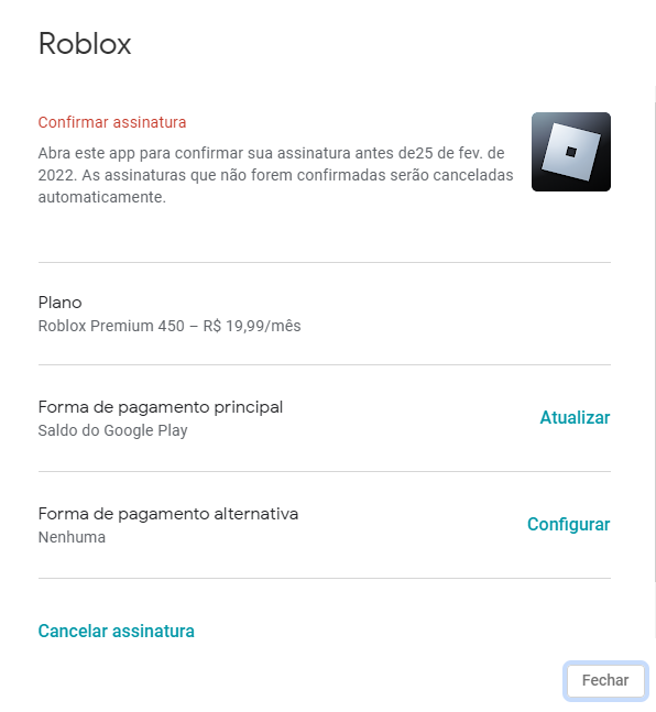 Não consigo renovar minha assinatura na ROBLOX - Comunidade Google Play