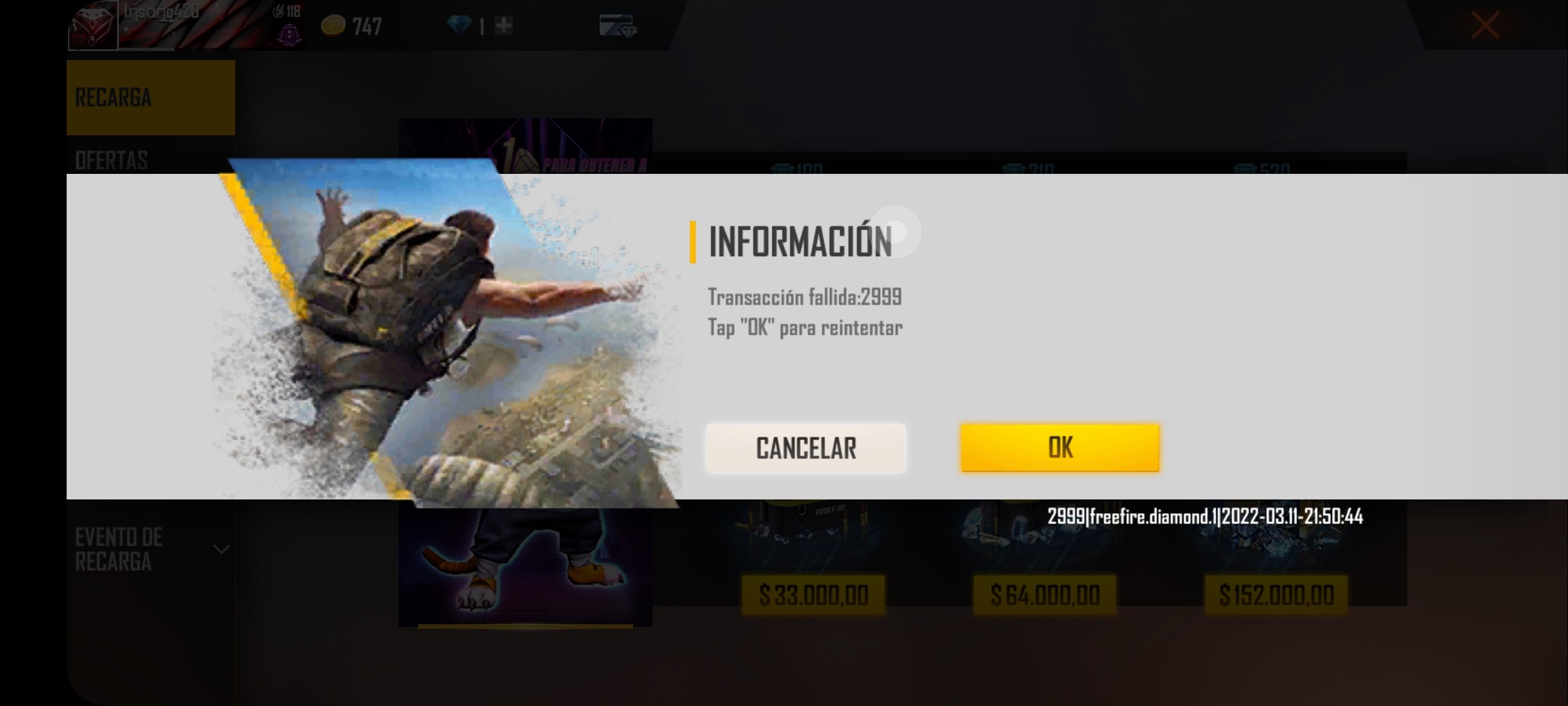 Mi compra no apareció en la recarga acumulada – Garena Free Fire