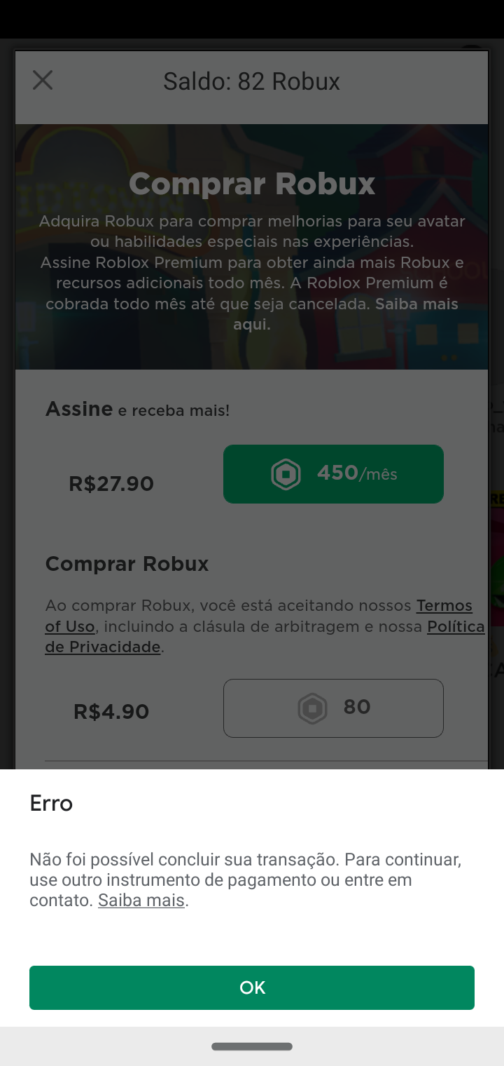 A Roblox está me solicitando o recibo da conta aberta em Maio de