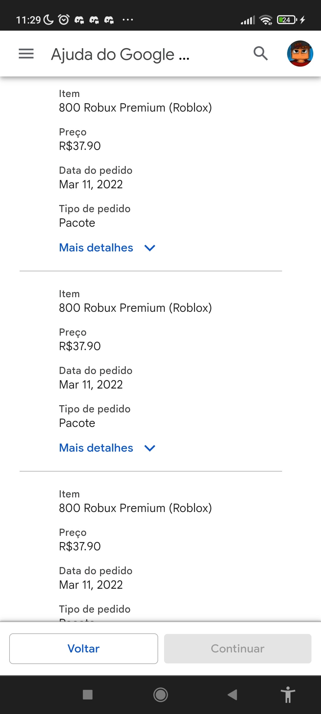 Erro na compra de robux no roblox - Comunidade Google Play