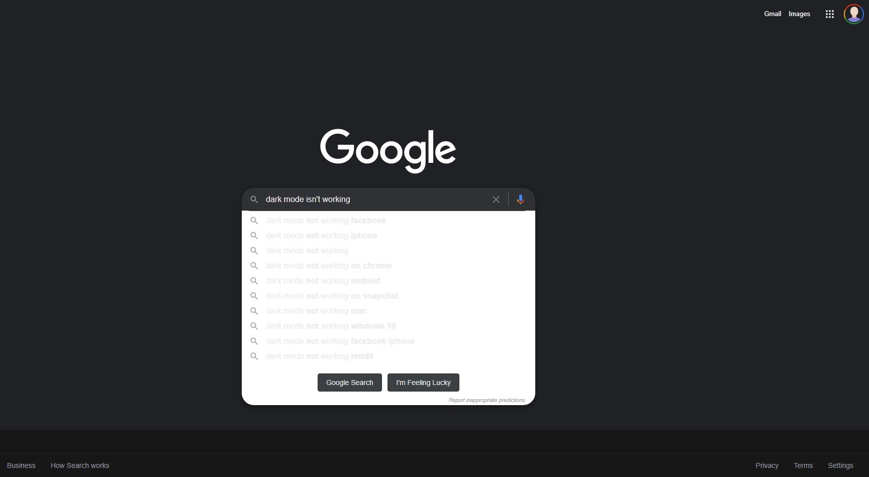 Dark mode isn't working on search bar that has turned white. - Google  Assistant Community