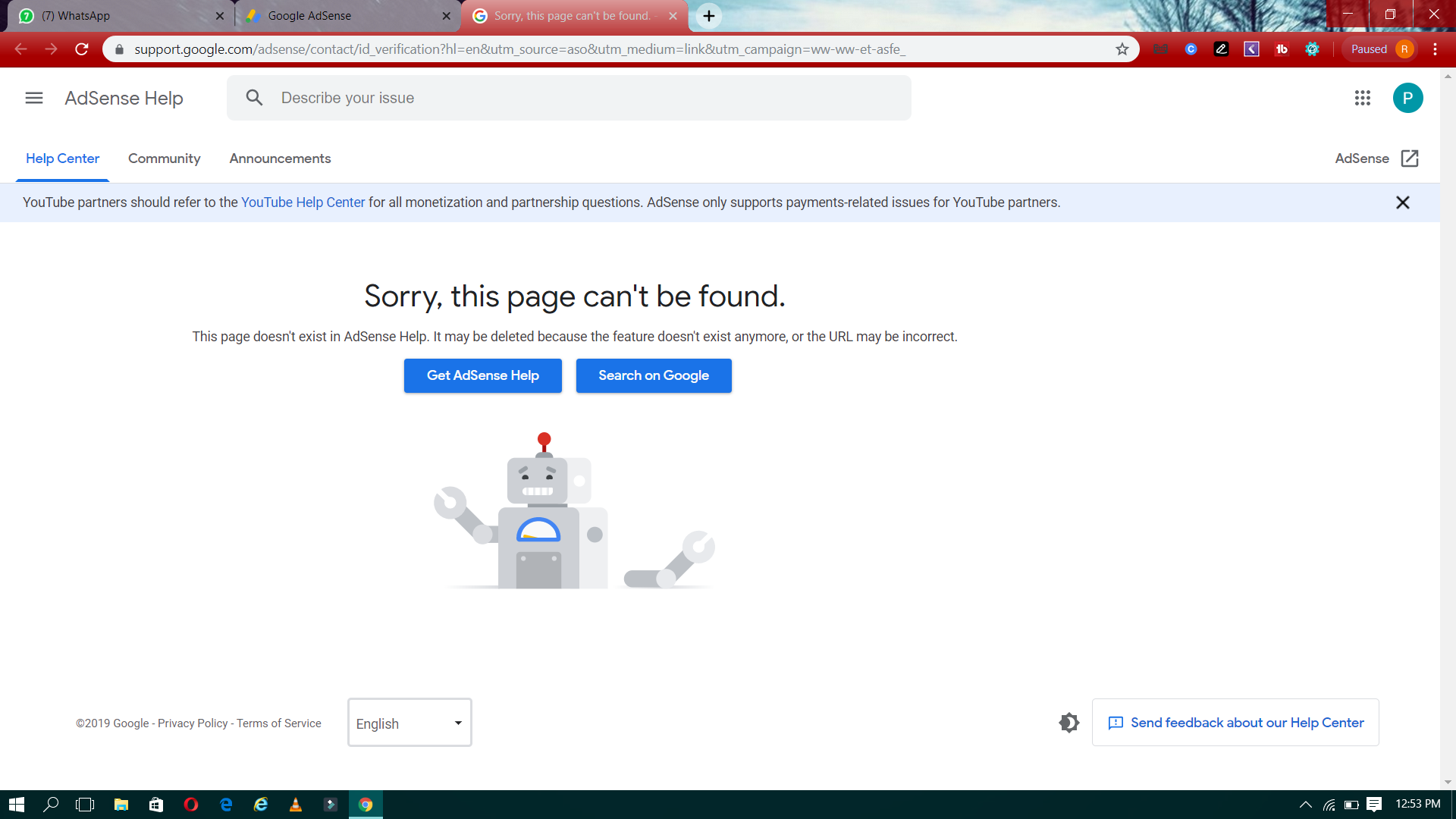 this form" is not opening,showing( Sorry, this page can't be found.) -