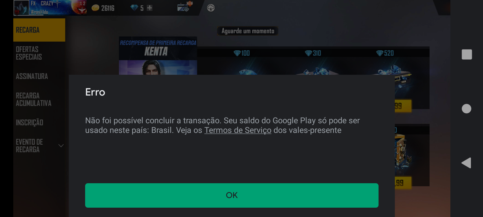 Erro de compra de diamante no free fire - Comunidade Google Play