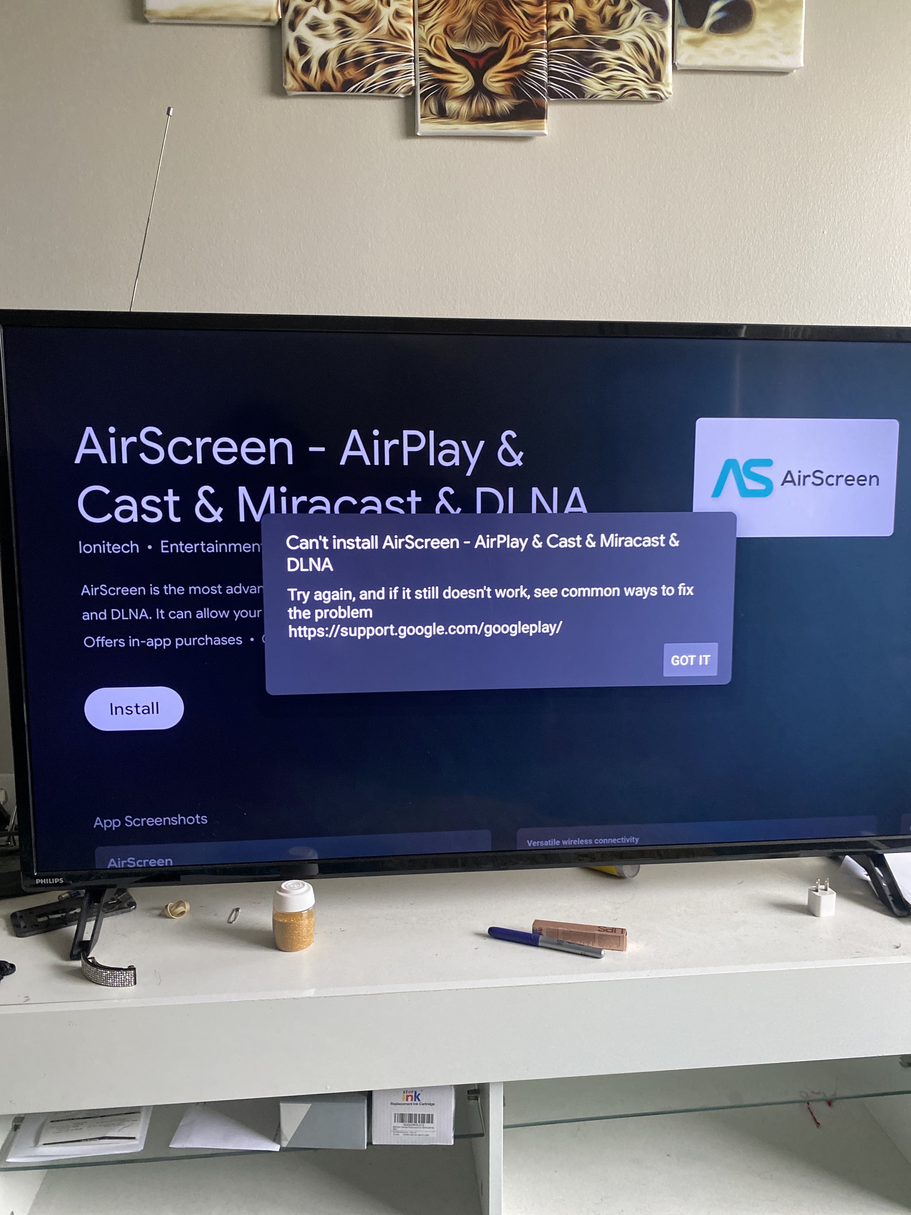 My tv won't let me download airscreen - Google Play Community