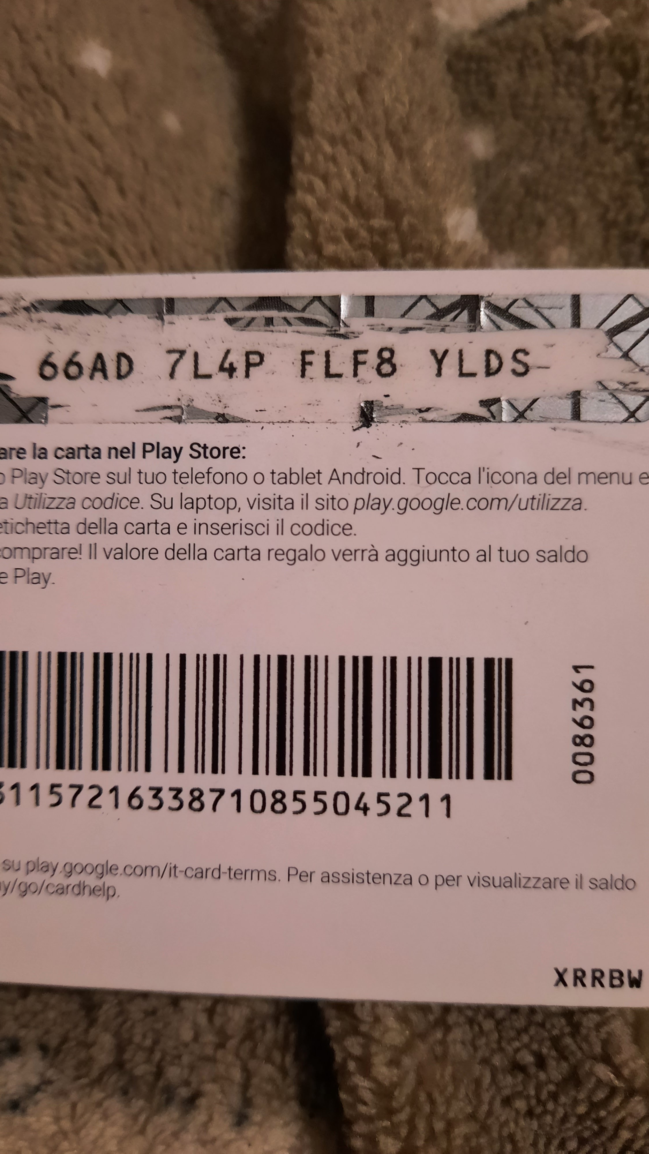 Non riesce a leggere il codice della carta regalo - Community Google Play