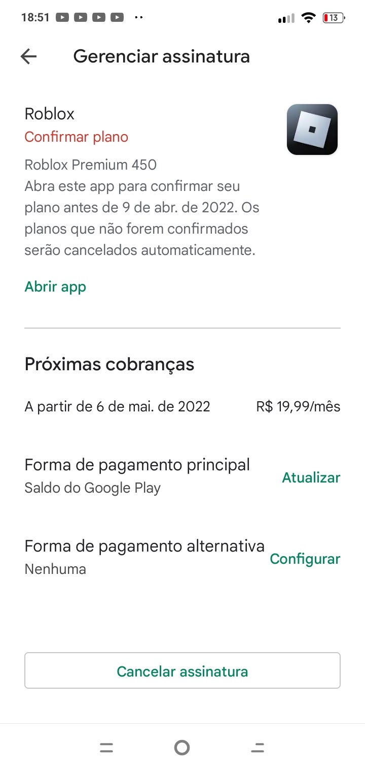 Assinatura roblox - Comunidade Google Play