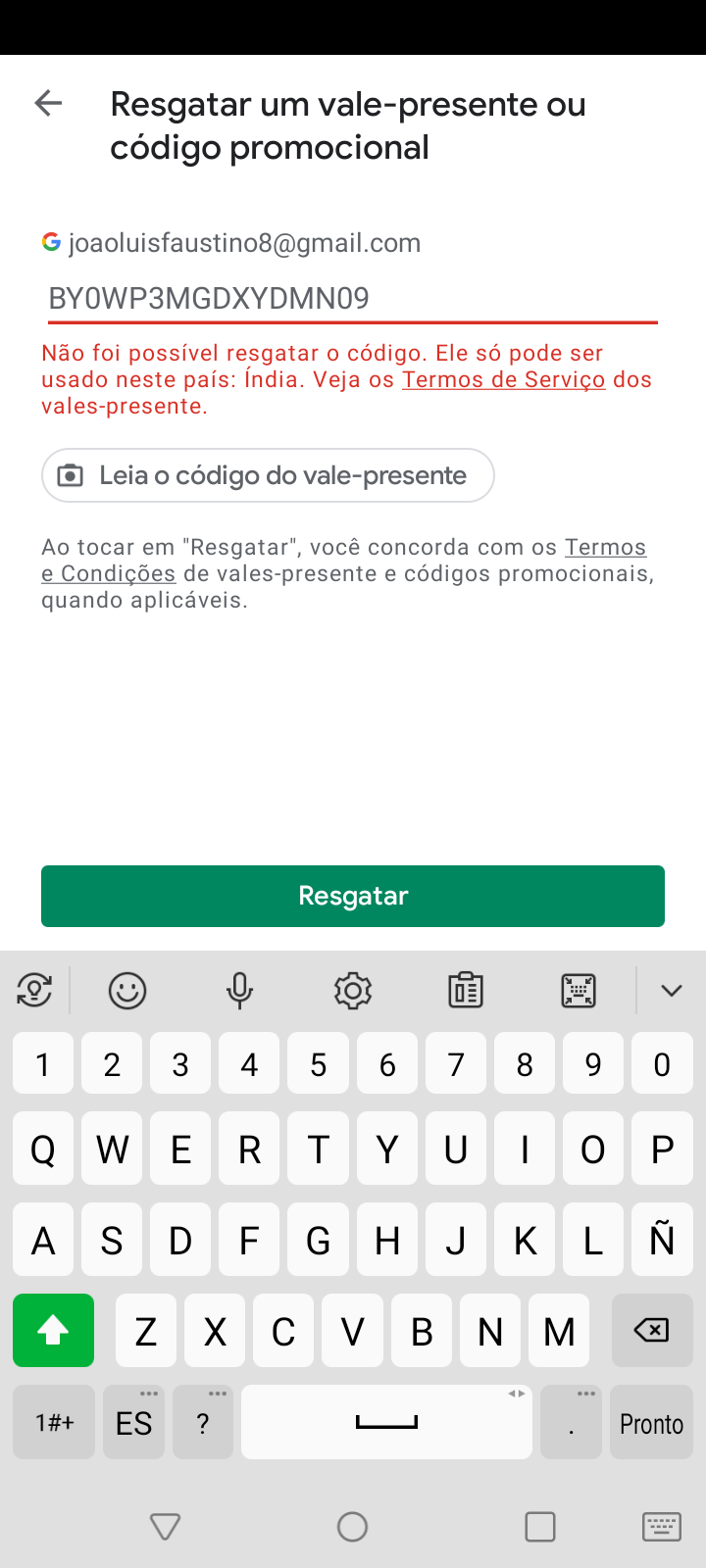 Preciso de ajuda, não consigo resgatar meu código do gift card, dizem que  ja doi resgatado mas não - Comunidade Google Play