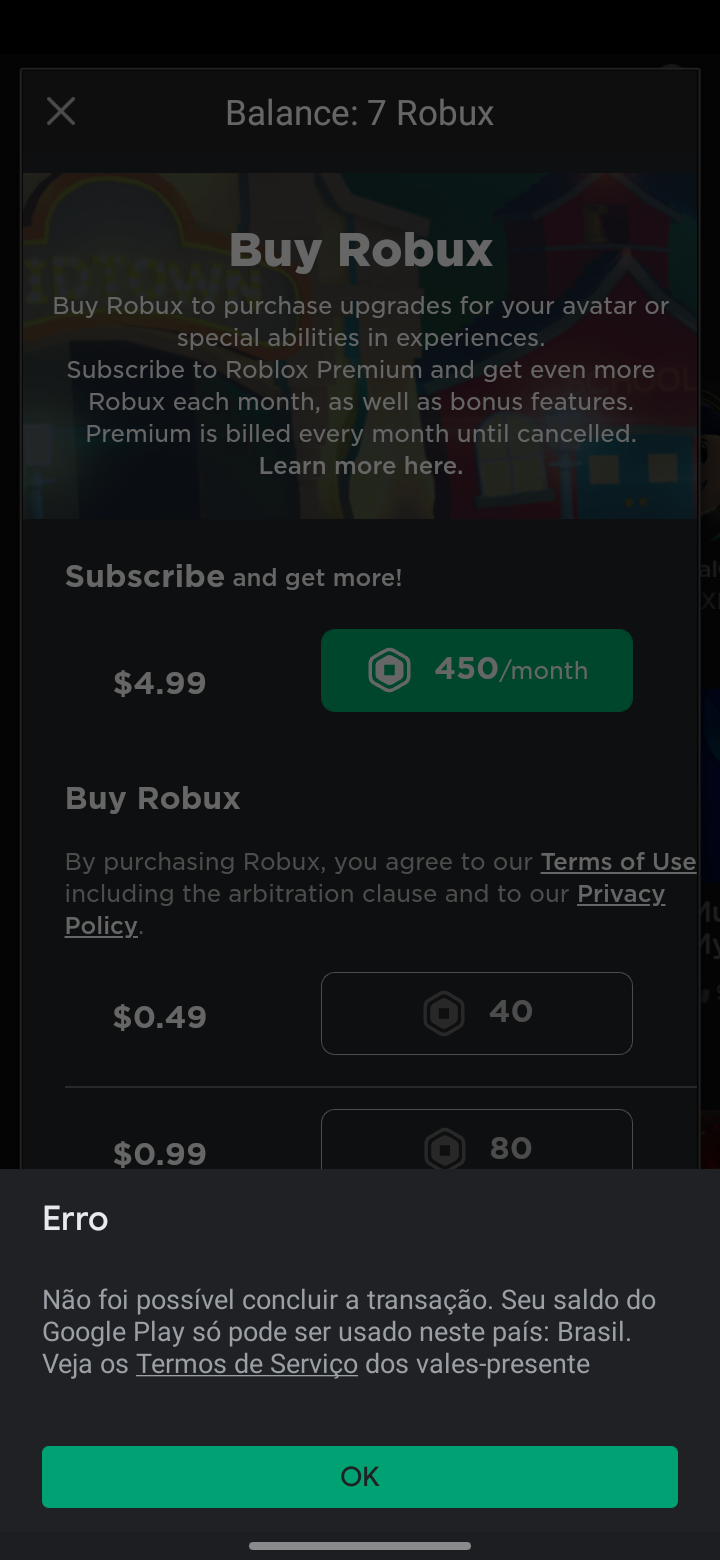 Acabei de comprar 400 robux e meu saldo fica assim XD Saldo do Google Play  R$ 22,22 Termos e Condições - iFunny Brazil