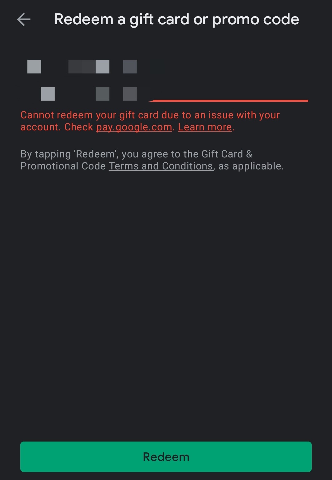 Card redeem problem - Google Play Community