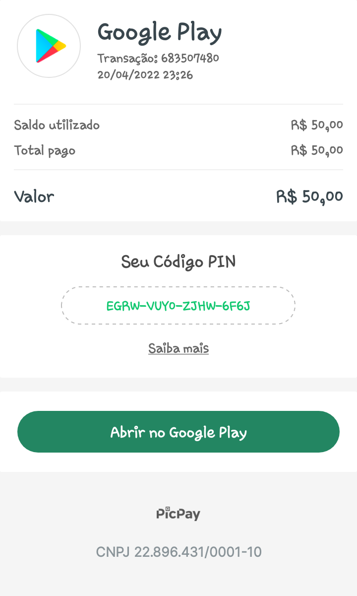 Cartão Google Play