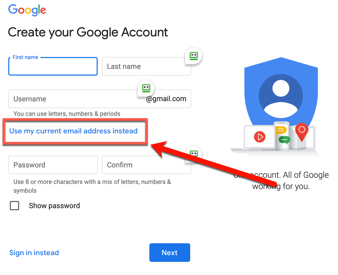 How do I add another address to my Google account?