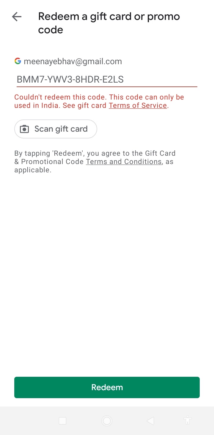 I messed up the redemption code - Google Play Community