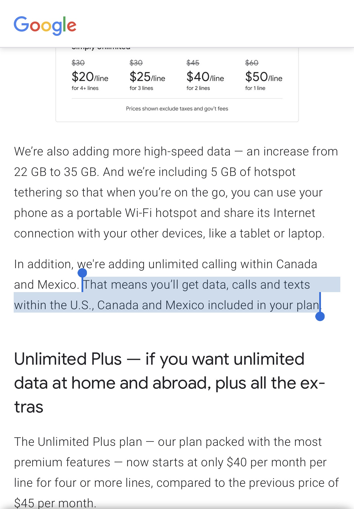 Does Simply Unlimited include data usage in Mexico? - Google Fi