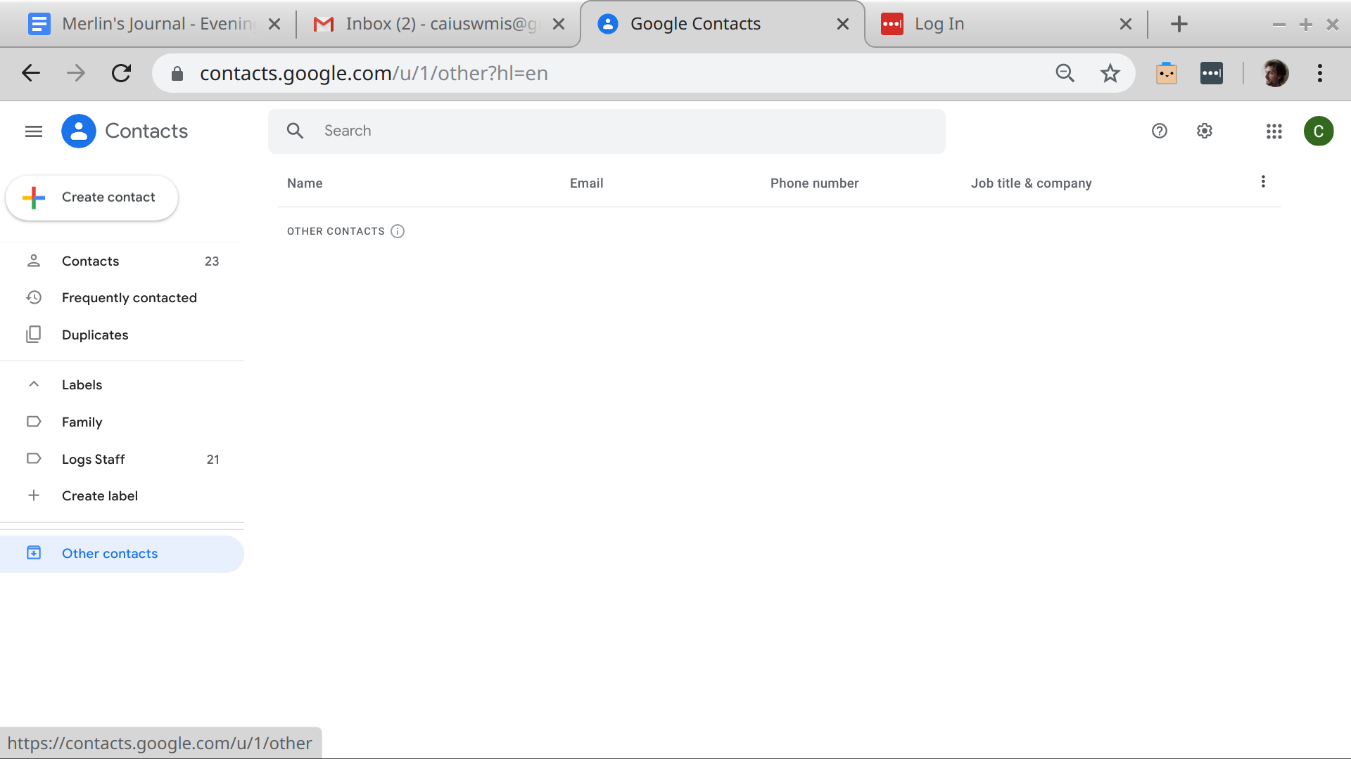 Contacts google com export