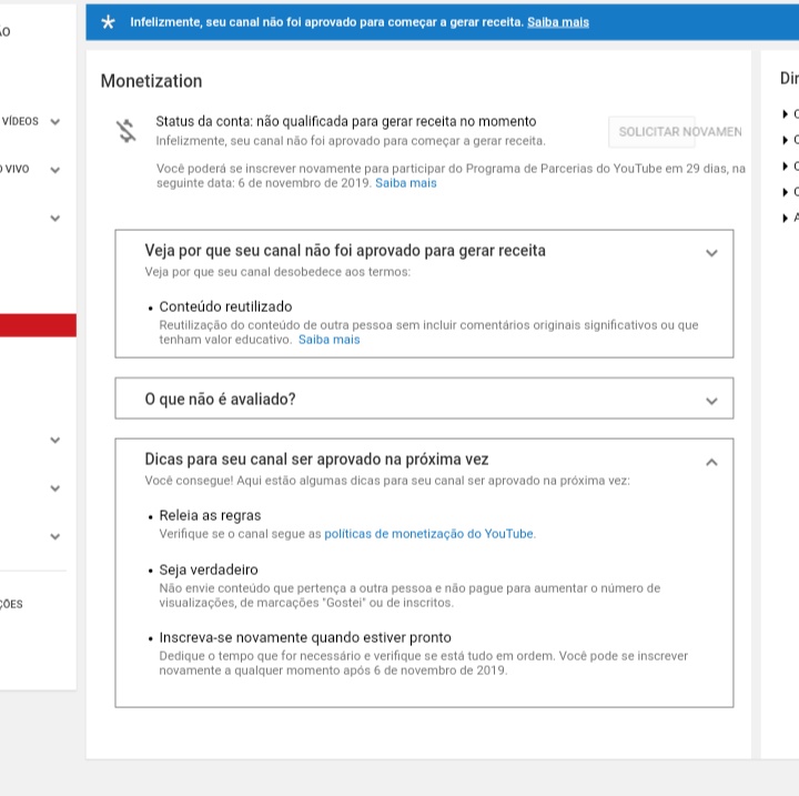 Não tenho a monetização do meu canal e tô flopado não sei oq posso
