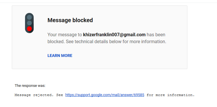 message you sent blocked by our bulk email filter