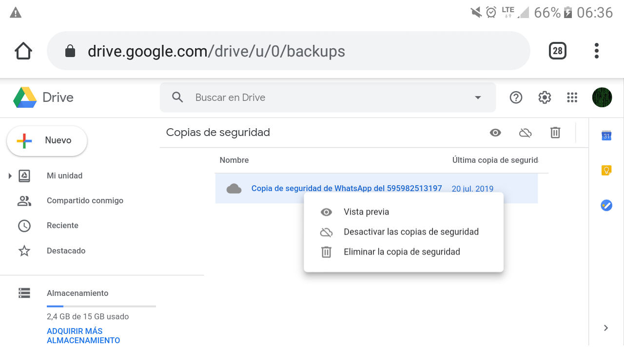 Quejar no usado Desviación Cómo puedo descargar la copia de seguridad de Whatsapp guardado en Google  Drive? - Comunidad de Google Drive